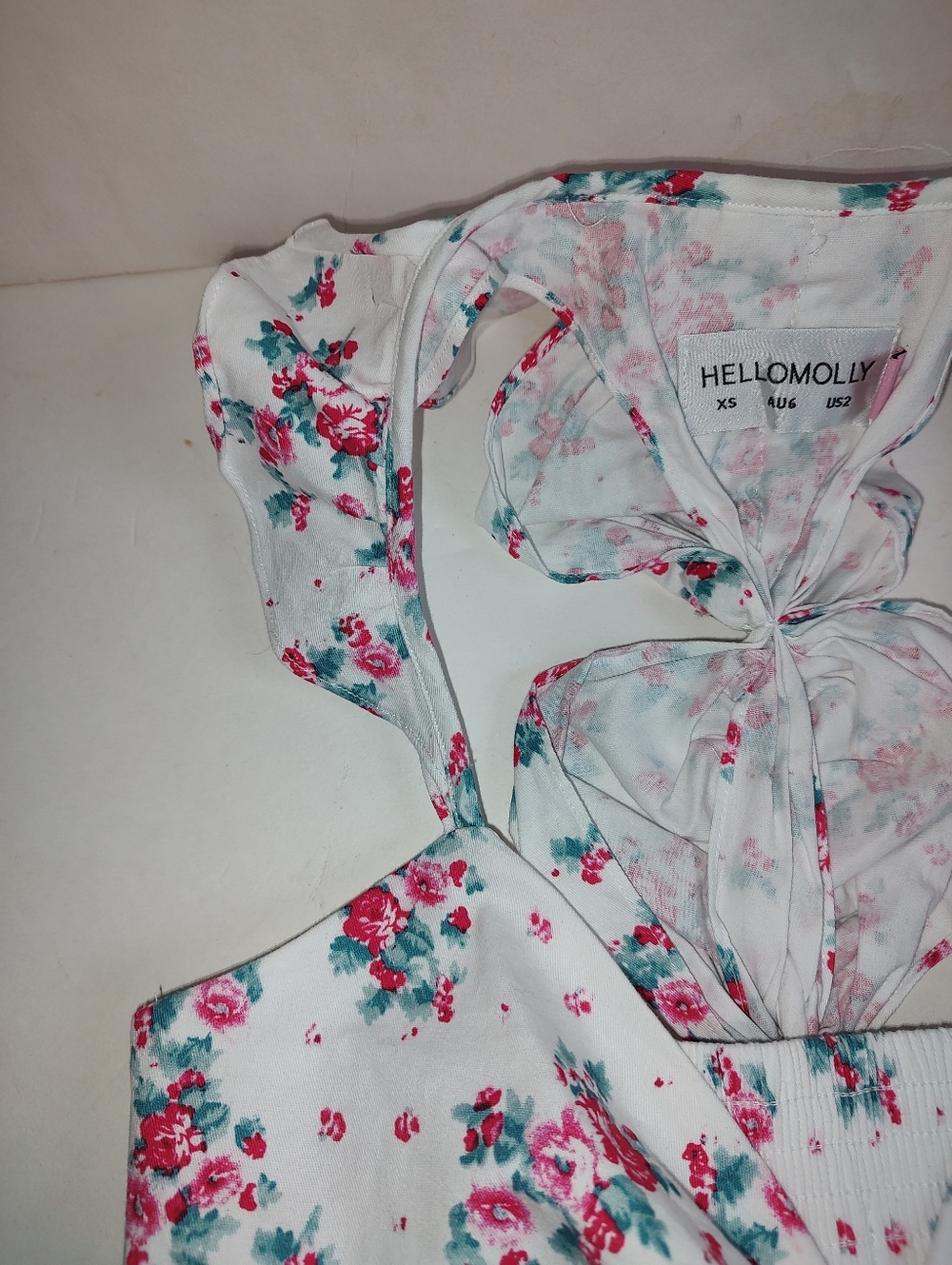 Hello Molly Wandering Heights Dress White Mini Cut Out Floral Pink Lined 2 XS - Picture 10 of 16